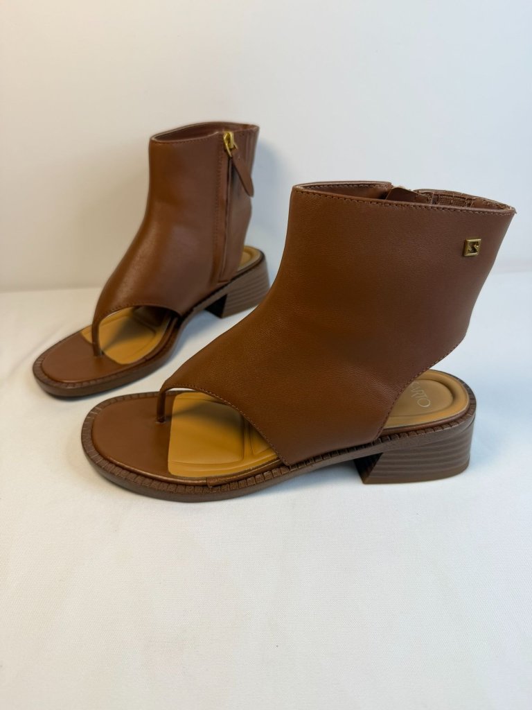 Franco Sarto Skye Womens Size 7m Cognac Leather Zip Open Toe Cutaway Sandals